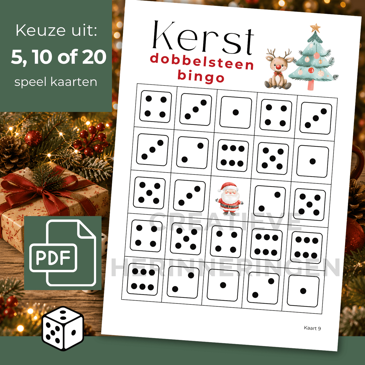 Kerst dobbelspel voor thuis met het gezin of familie en vrienden, te spelen van 1 tot 20 personen