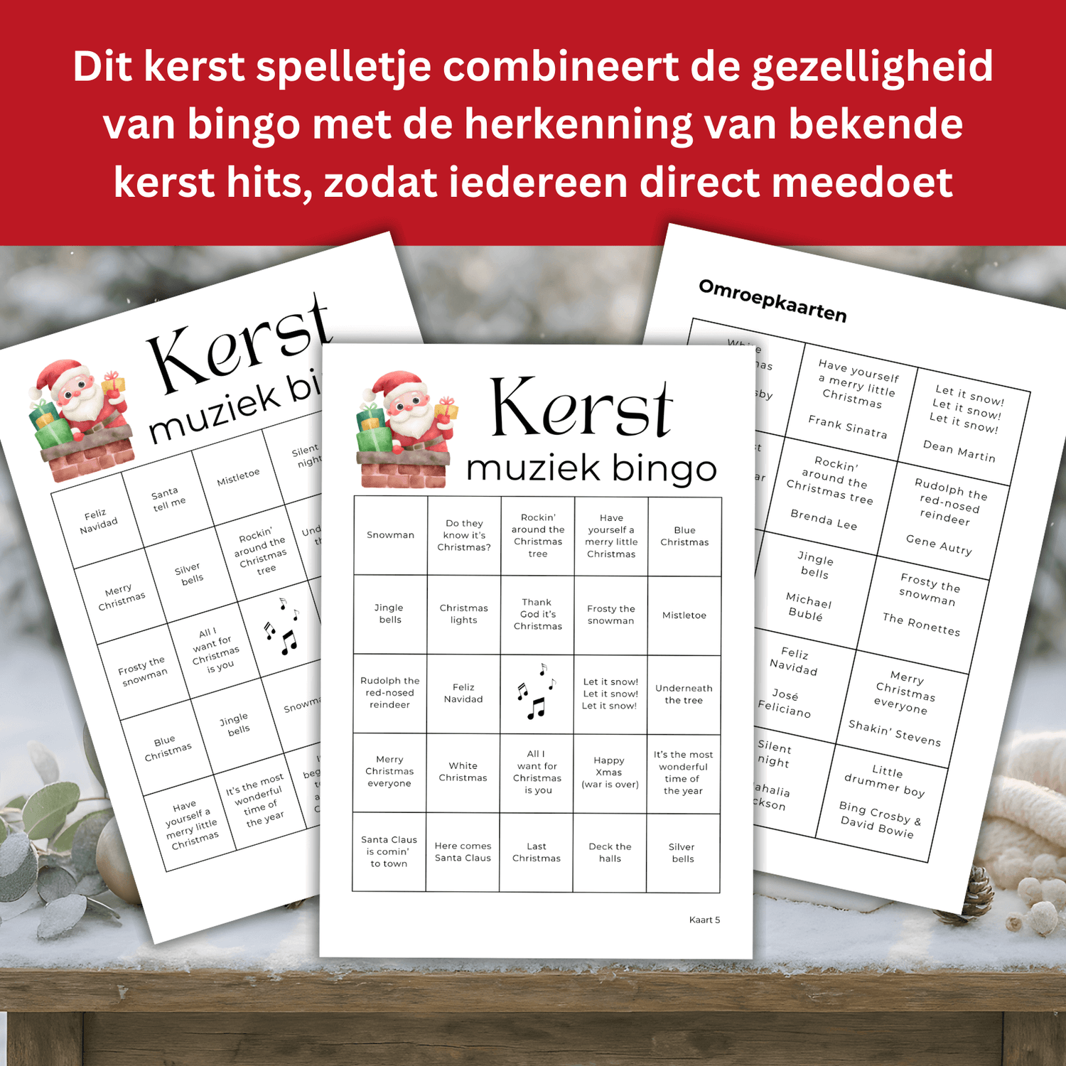 Kerst muziek bingo met bekende kerstliedjes: klassiekers en van nu