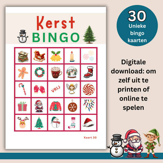 Kerst spelletjes: kerst bingo met plaatjes voor jong en oud (digitale download)
