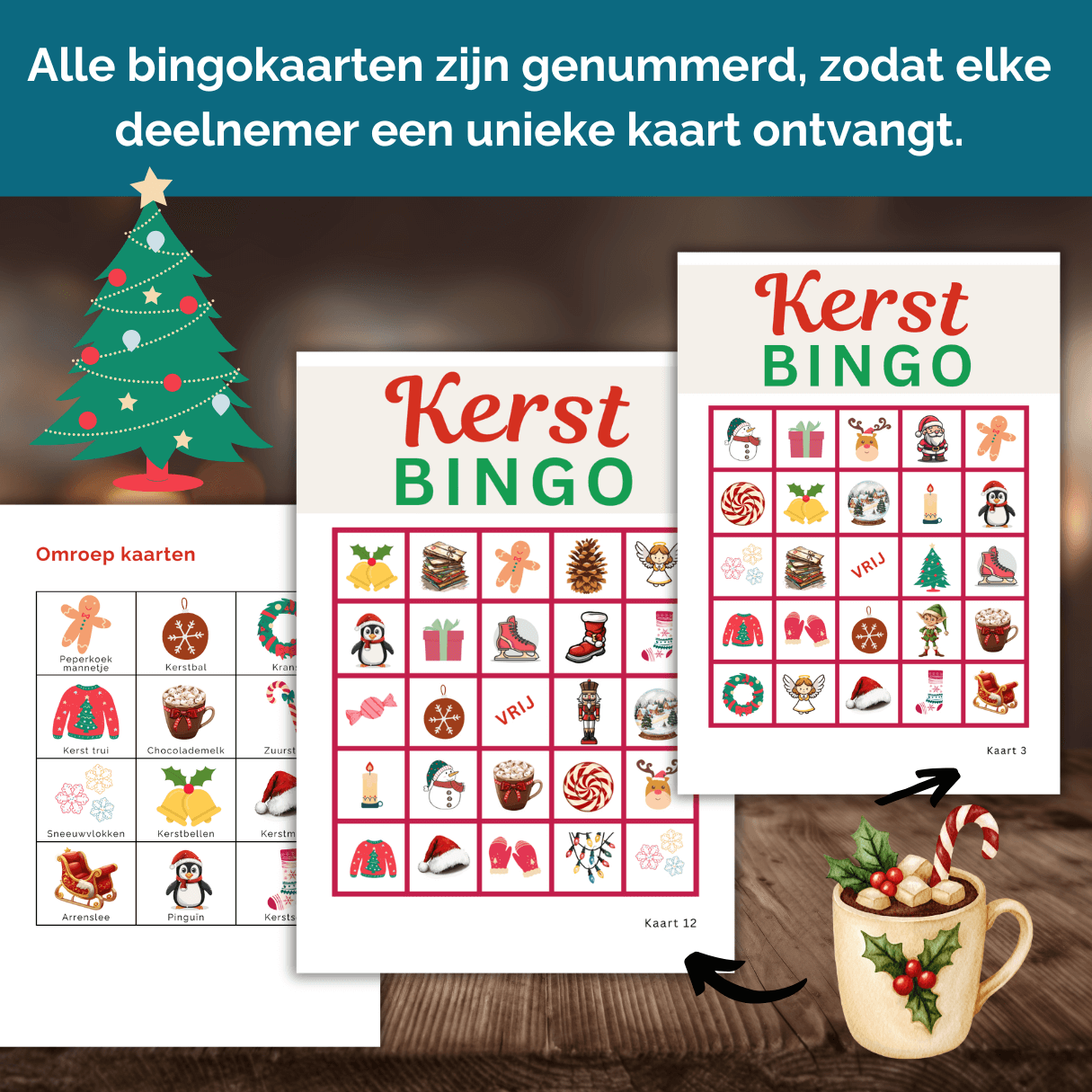 kerstbingo met 30 verschillende bingo kaarten, leuk als spelletje kerstavond