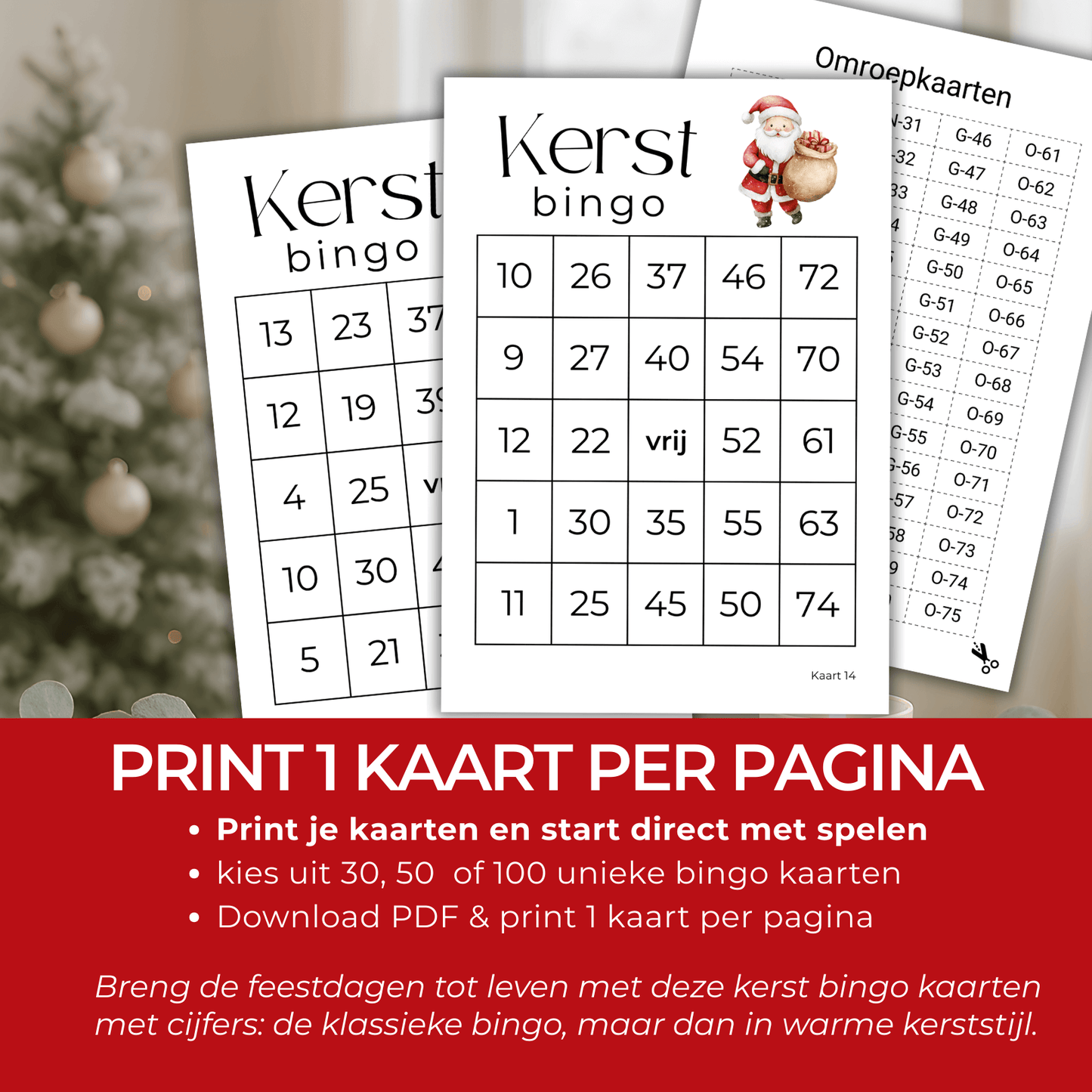 Gezellige kerstbingo met cijfers voor volwassenen en families, perfect voor een Kerstavond met spelletjes