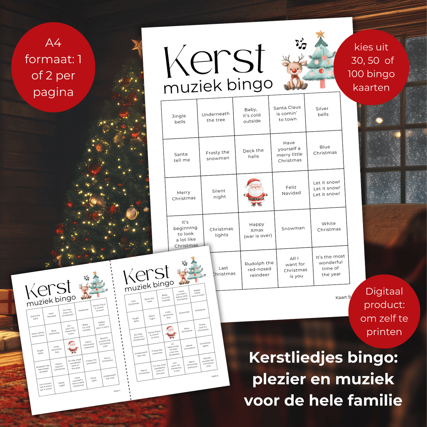 Leuk spel om samen te spelen tijdens Kerstavond speel kerstliedjes bingo