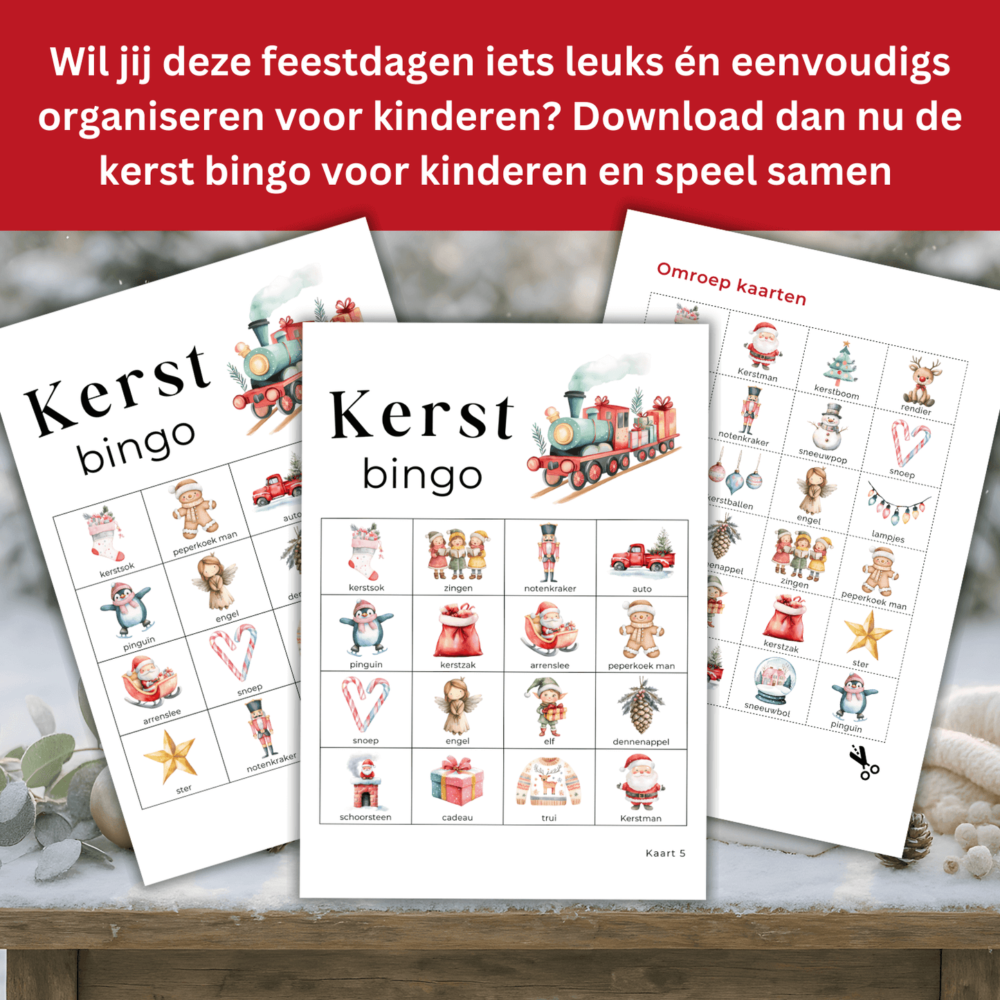 Vrolijk kerstspel voor kinderen met 4x4 kerst bingo plaatjes die je eenvoudig zelf kunt printen en spelen.