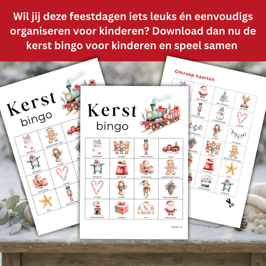 Vrolijk kerstspel voor kinderen met 4x4 kerst bingo plaatjes die je eenvoudig zelf kunt printen en spelen.