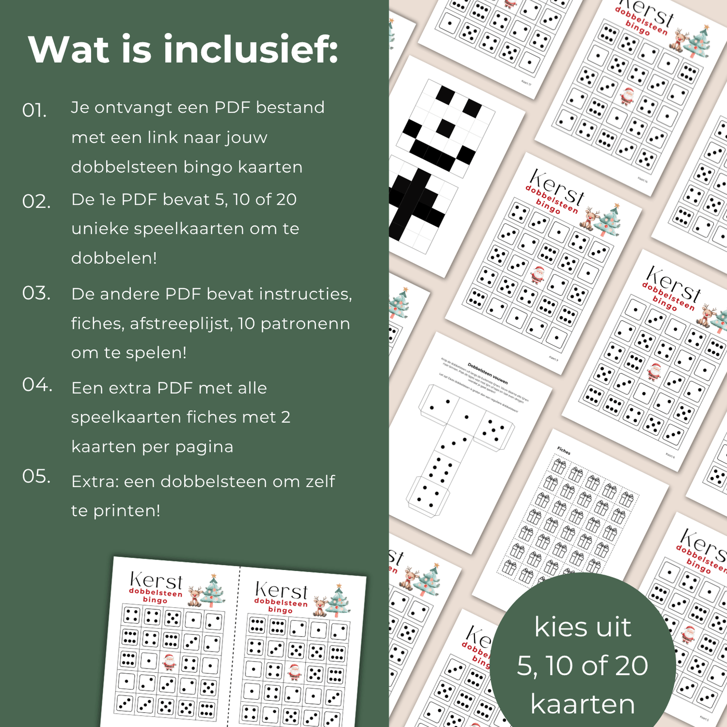 Compleet pakket van het kerst dobbelspel, klaar voor gebruik tijdens de kerstvakantie.