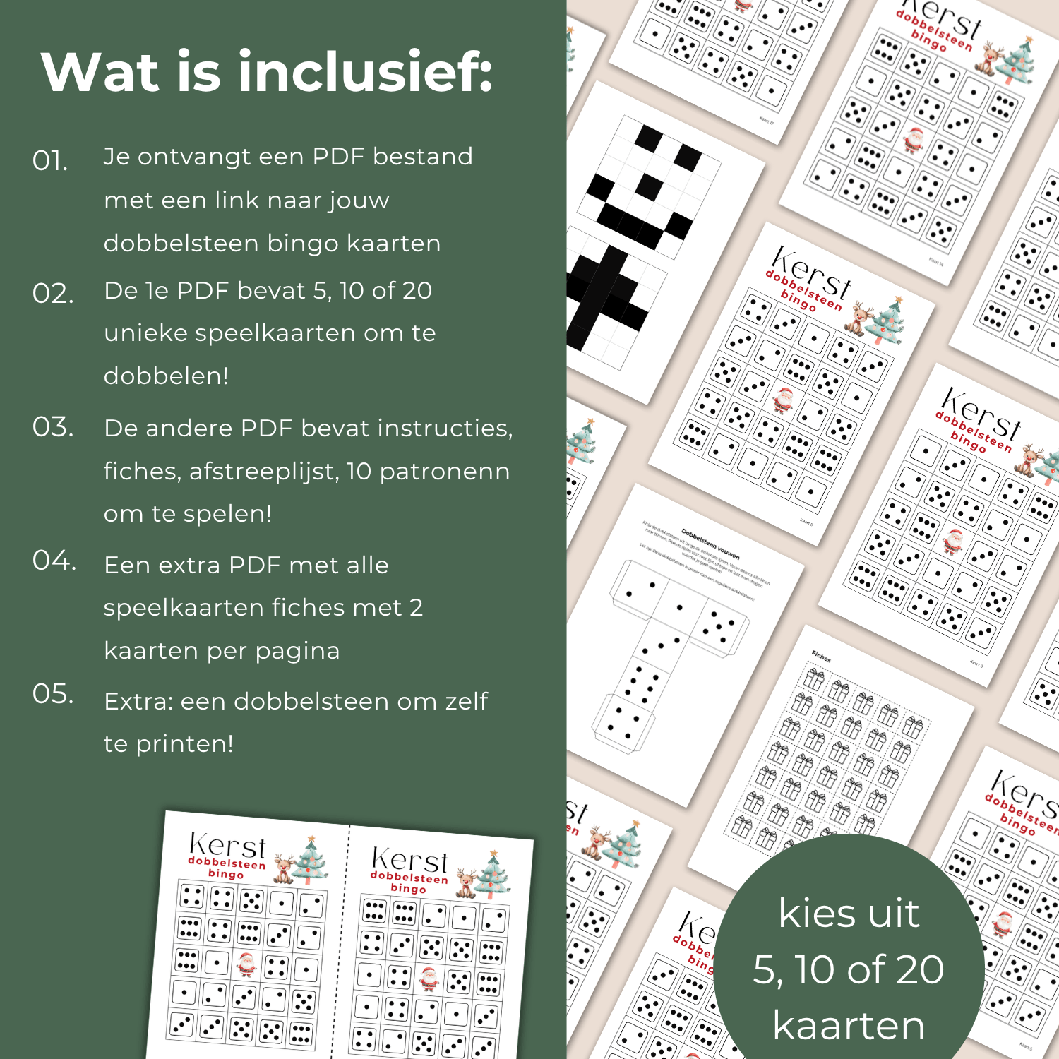 Compleet pakket van het kerst dobbelspel, klaar voor gebruik tijdens de kerstvakantie.