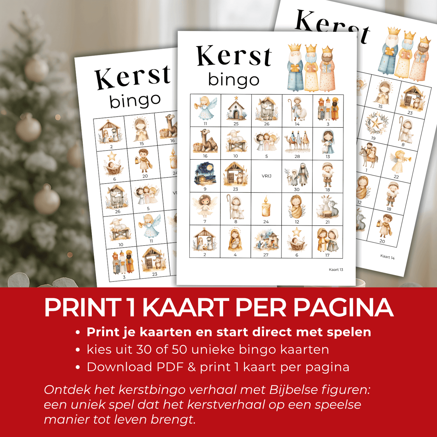 Kerstverhaal bingo met bijbelse figuren uit de kerststal