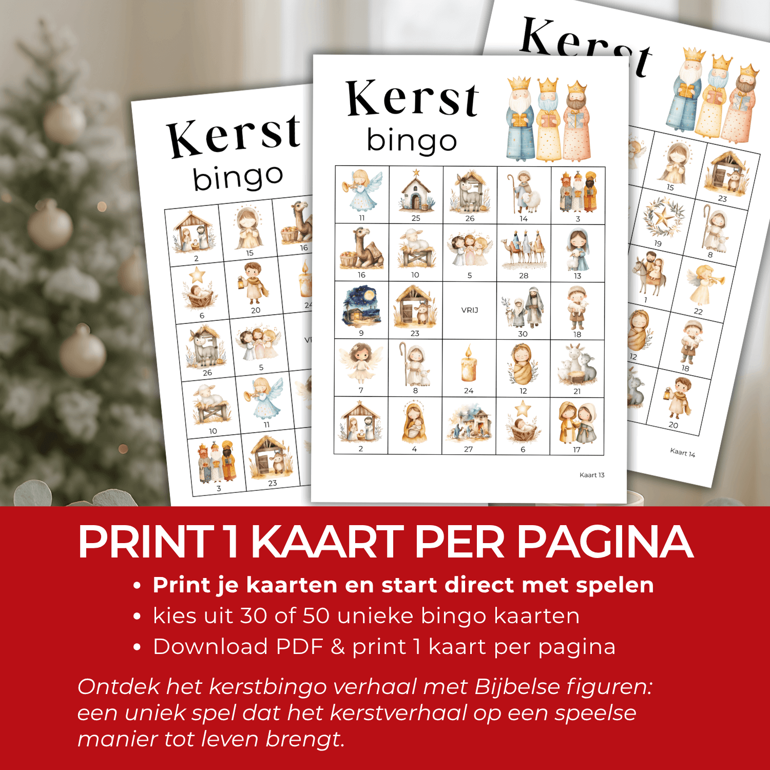 Kerstverhaal bingo met bijbelse figuren uit de kerststal