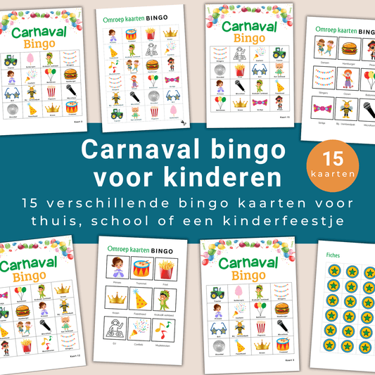Kinder Carnaval bingo: 15 vrolijke bingokaarten als PDF