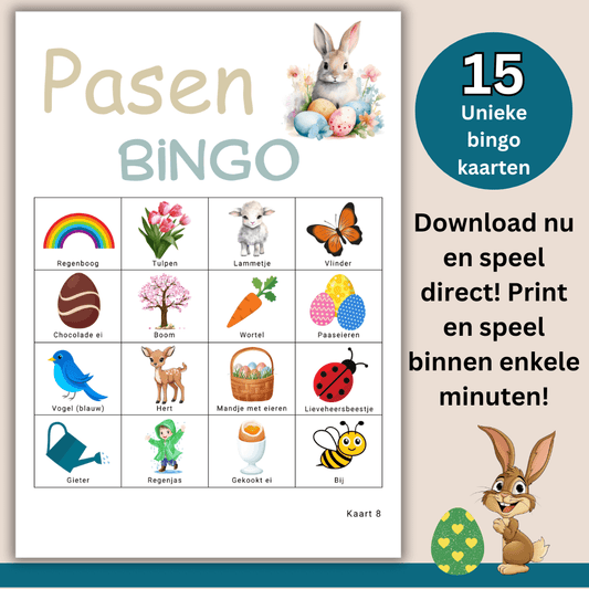 Paas activiteiten kinderen bingo – 15 uit te printen bingo kaarten PDF