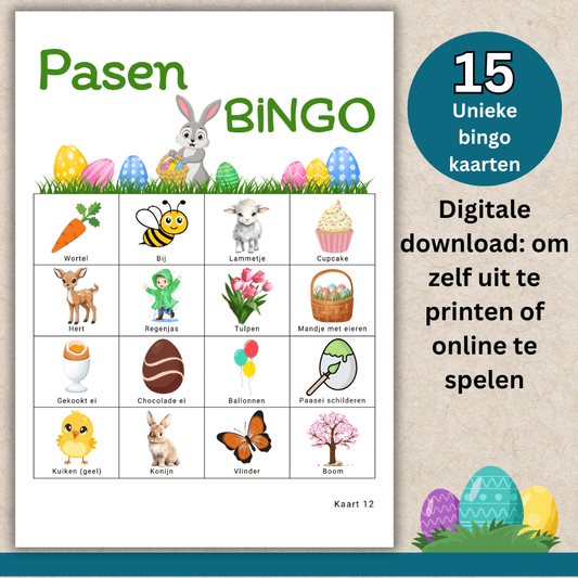Leuke paasactiviteiten met Paas bingo: een leuk Paas spelletje voor kinderen, 15 kaarten inclusief