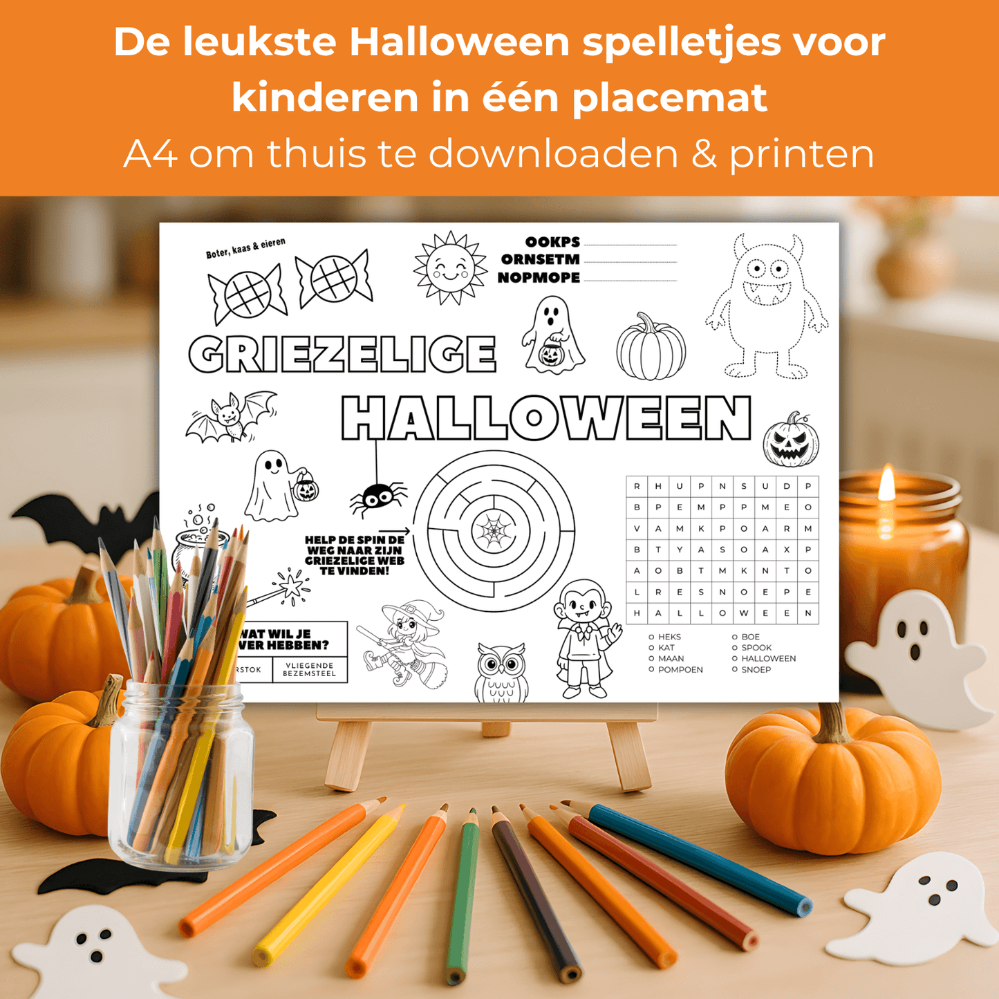 Leuke Halloween spelletjes voor kinderen als placemat PDF