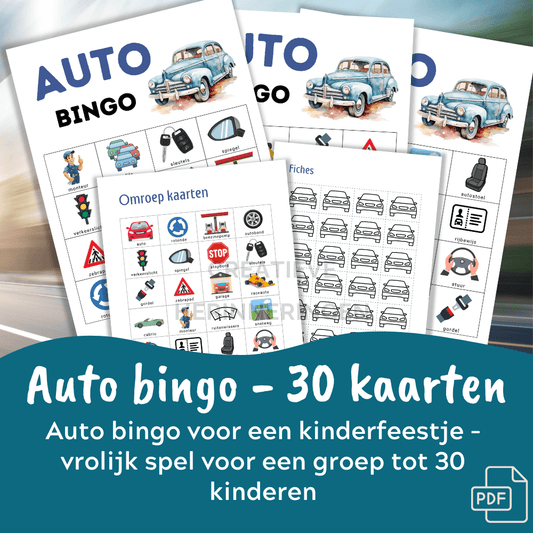 Leuke activiteit voor kinderfeest: auto bingo met 30 unieke kaarten