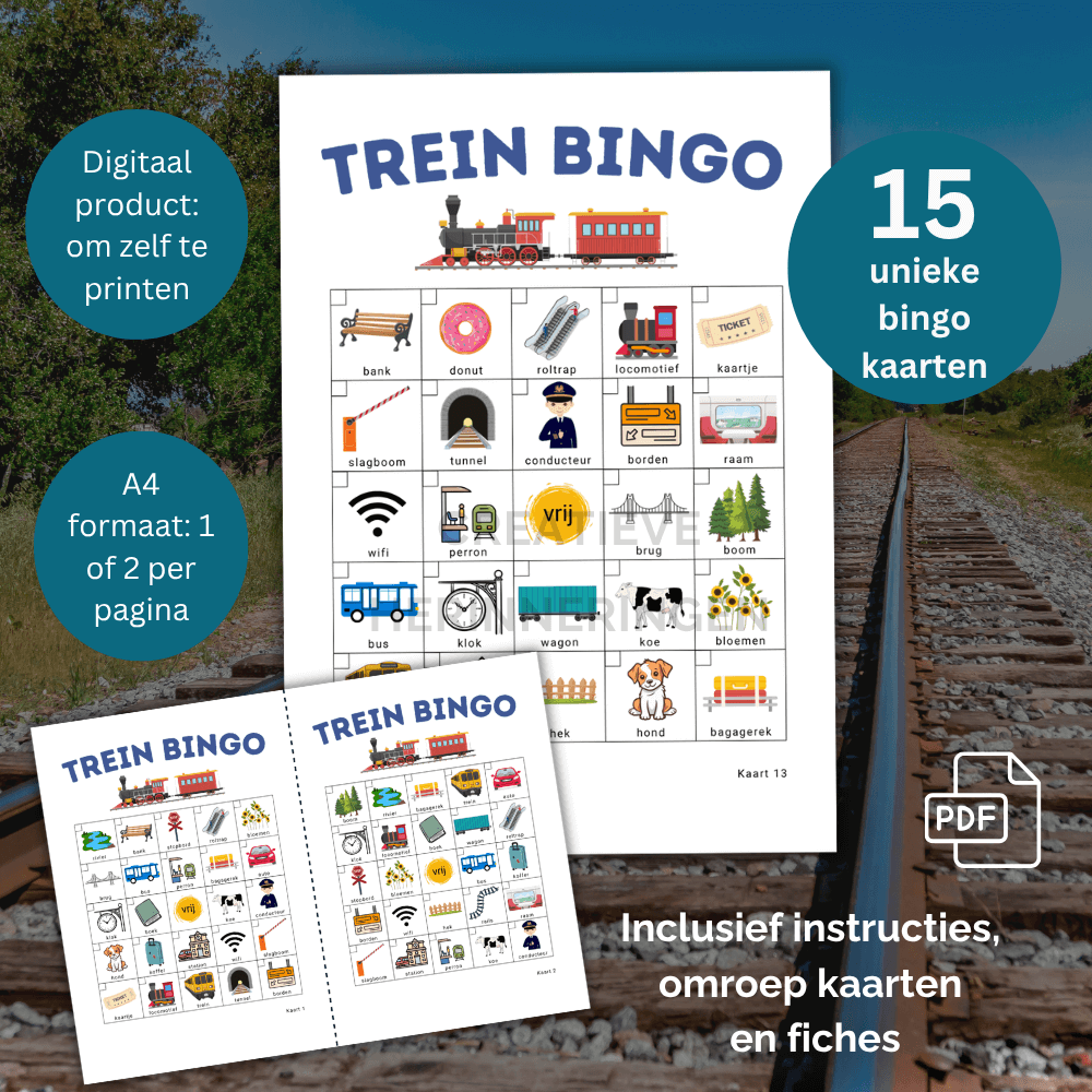 Trein bingo spel met 15 kaarten: speelplezier voor elk kind