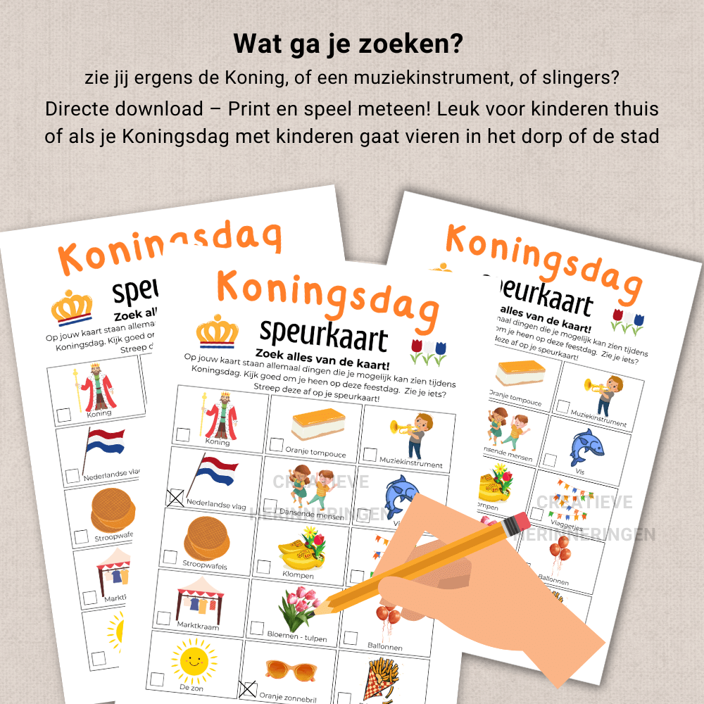 Uit te printen speurkaart voor kinderen: zoek en ontdek Koningsdag!
