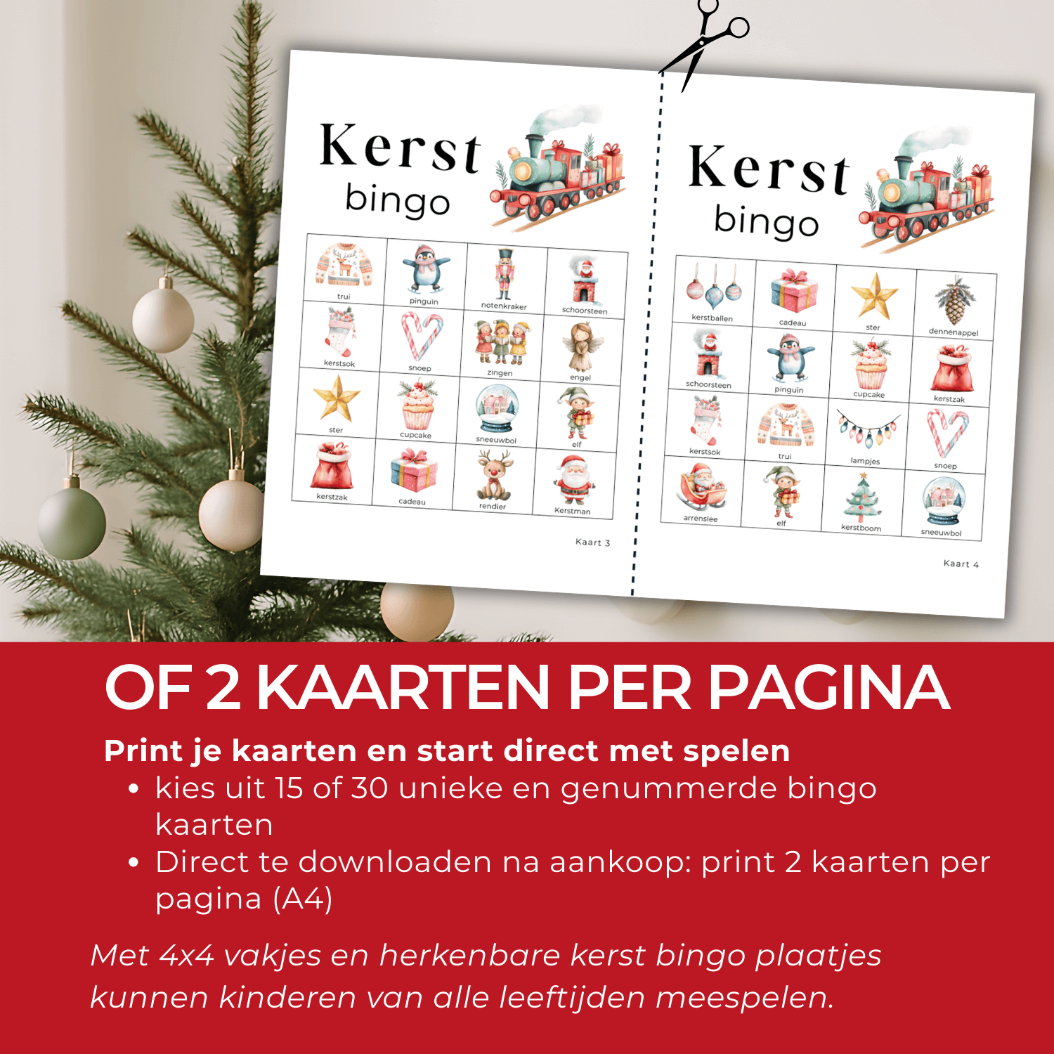 Kerst bingo plaatjes en woorden om te printen, leerzaam en leuk voor kinderen.