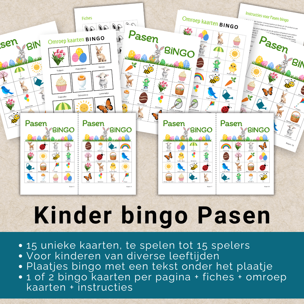 Pasen bingo spel voor kinderen – 15 unieke kaarten om te printen pdf