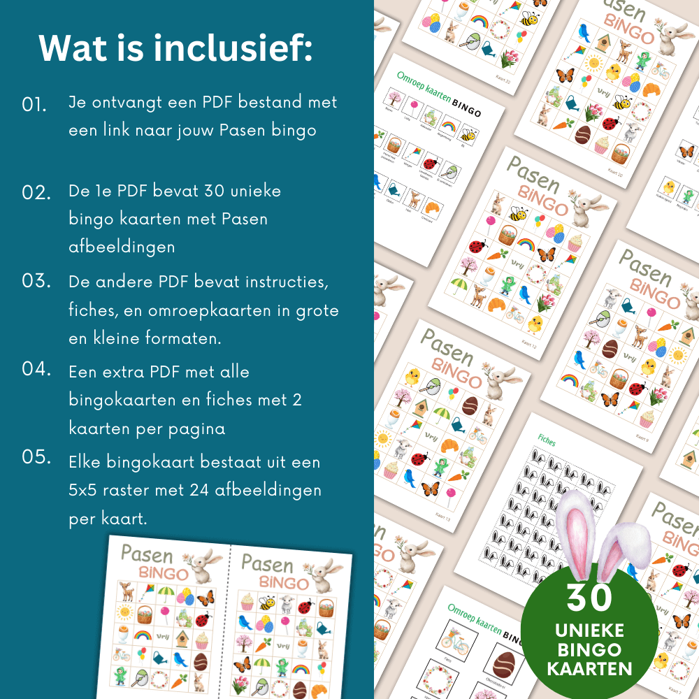 Direct Paasbingo downloaden en starten met dit vrolijke paas spel PDF, 30 kaarten.