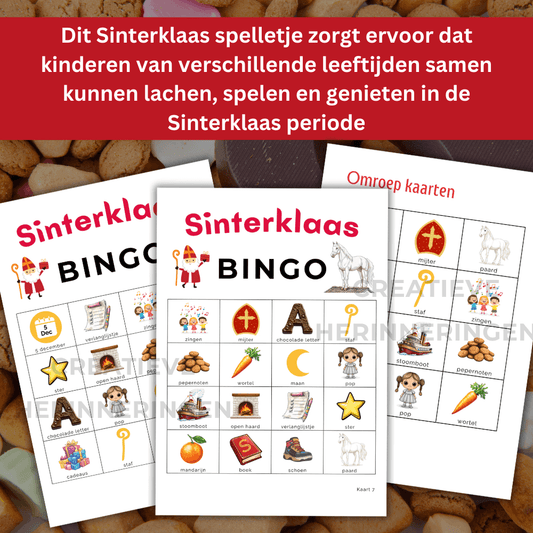 Vrolijk Sinterklaas bingo spelletje voor kinderen en gezinnen (15 of 30 kaarten)