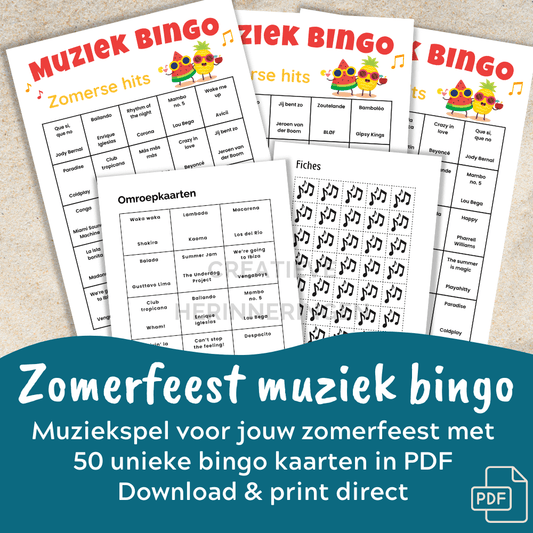 Digitale muziekbingo voor grote groepen tot 50 personen, voor jouw zomerfeest