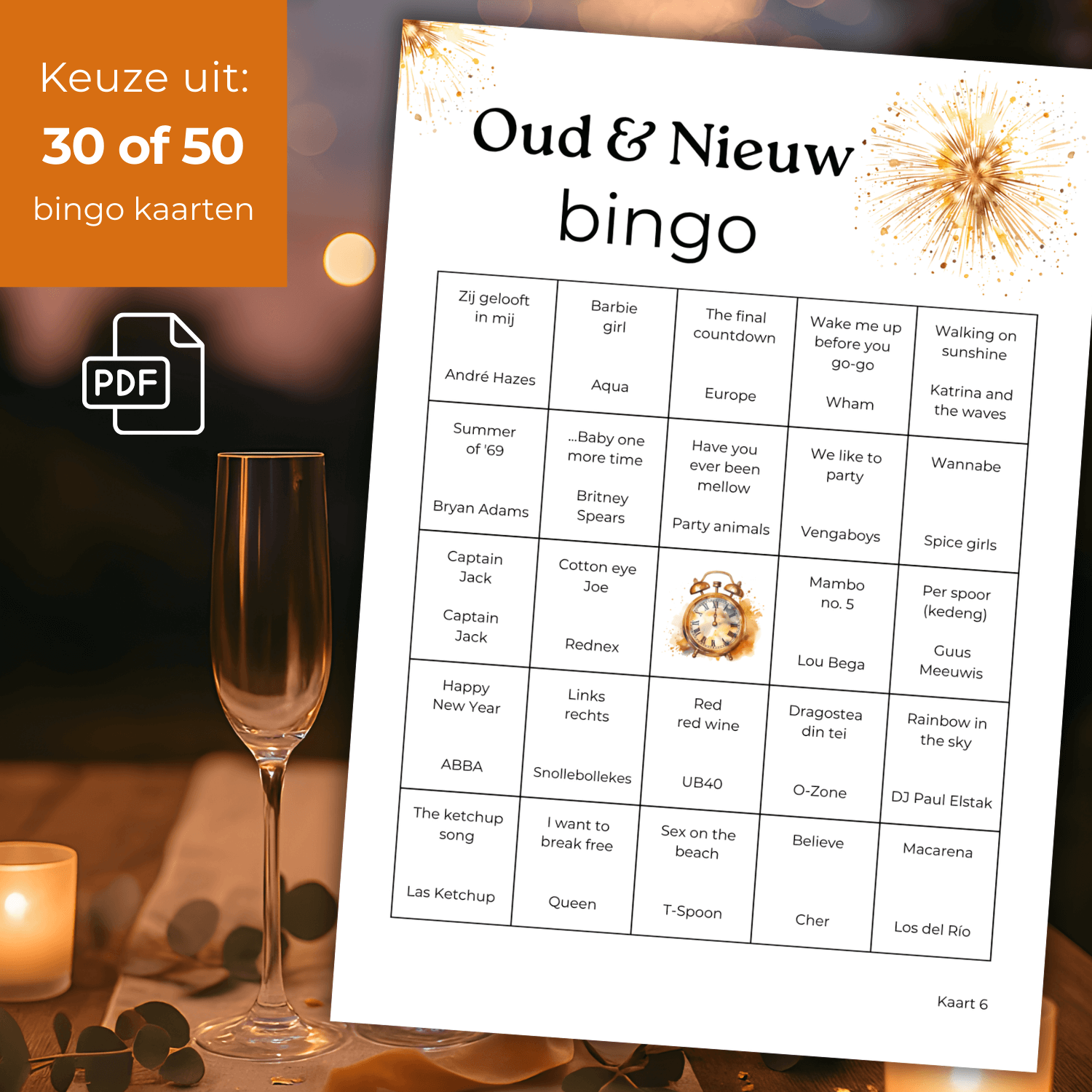 Muziekbingo voor oud en nieuw feest met foute hits, perfect voor groepen