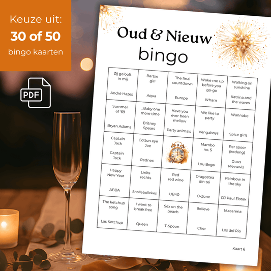 Muziekbingo voor oud en nieuw feest met foute hits, perfect voor groepen