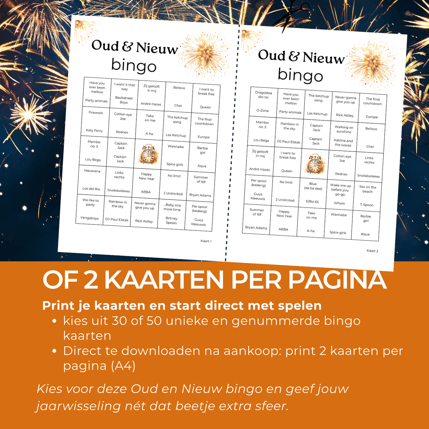 Feestelijke muziekbingo voor oud en nieuw, ideaal voor de jaarwisseling