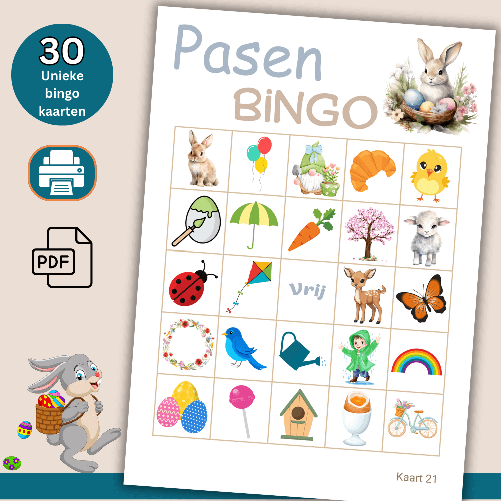 Download en print Paas bingo kaarten voor een gezellige Paasdag, 30 spelers
