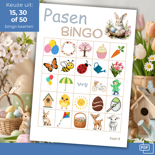 Download en print Paas bingo kaarten voor een gezellige Paasdag, 15, 30 of 50 spelers