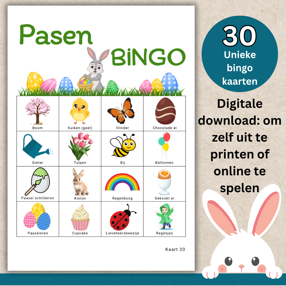 Paasbingo voor kinderen met 30 printbare kaarten