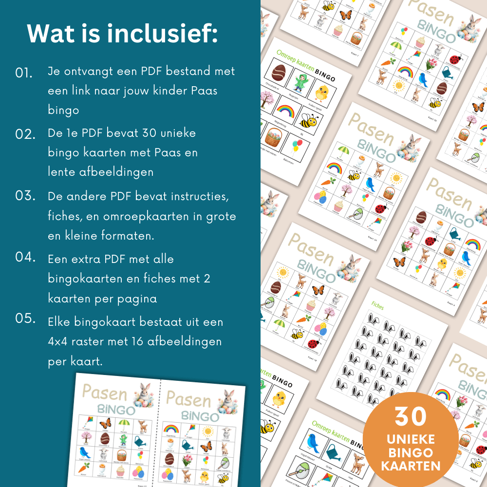 Activiteiten Pasen voor kinderen – Paas bingo voor de basisschool (30 kaarten)