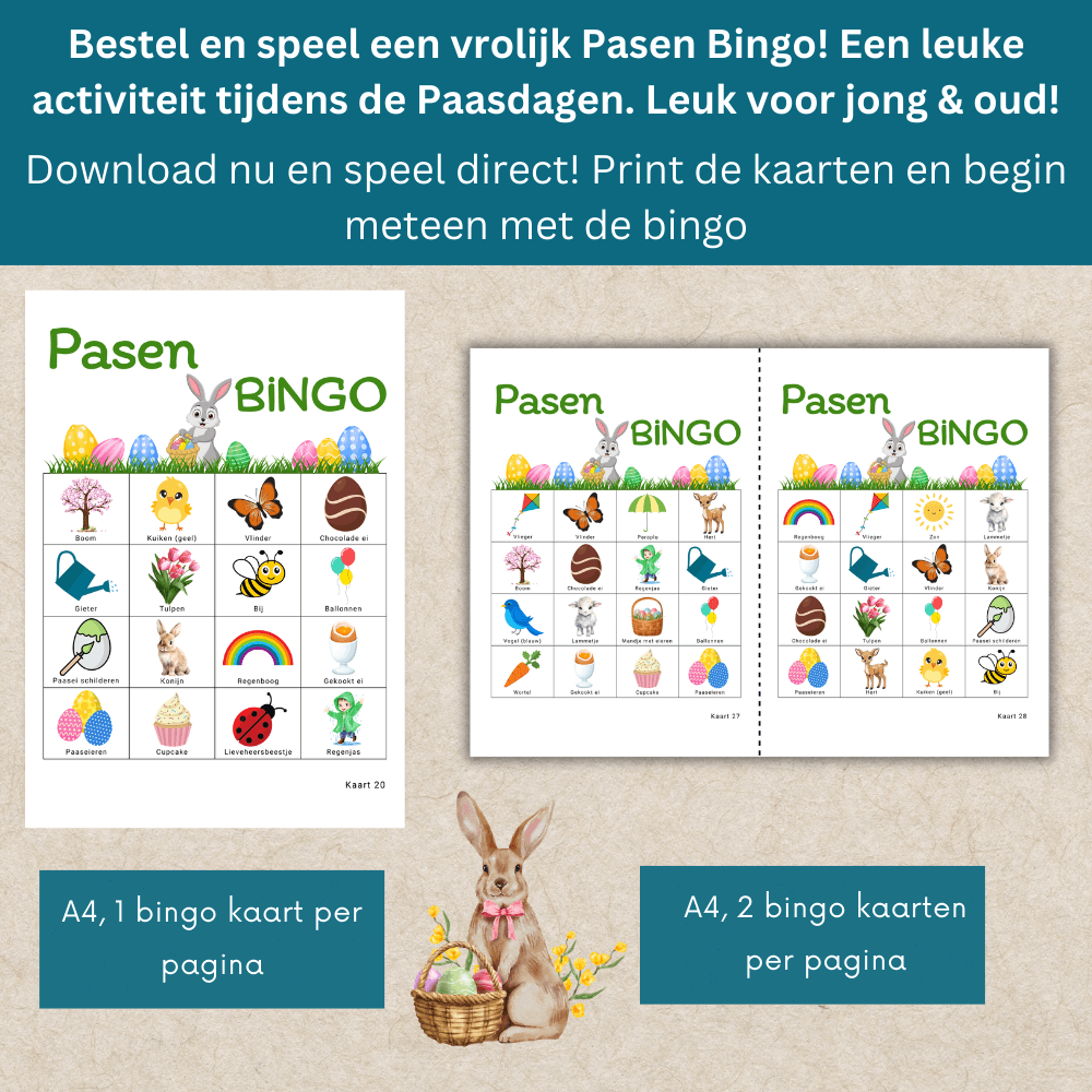 Uit te printen Paasbingo kaarten: ideaal voor paasactiviteiten kinderen, 30 kaarten