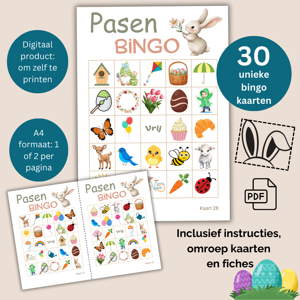 Paasbingo spel om samen te spelen met familie en vrienden op Pasen.