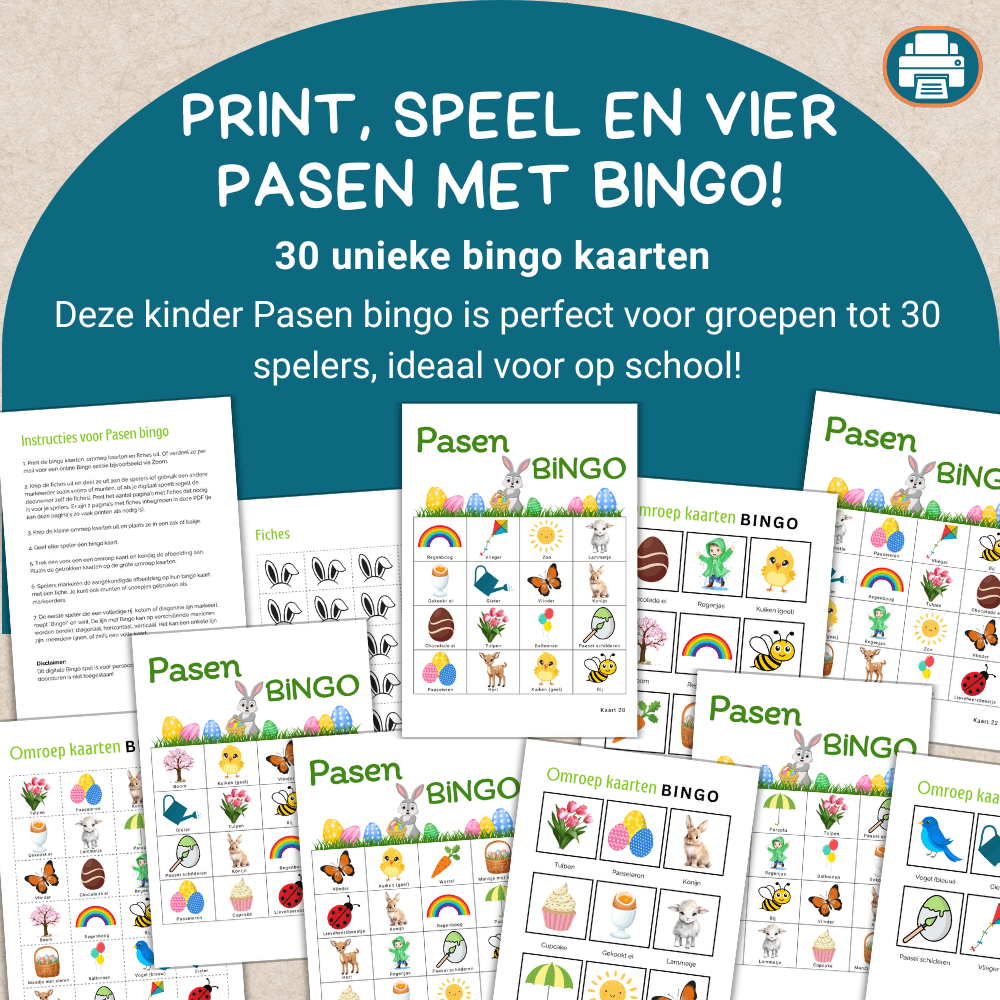 Paasactiviteiten kinderen, speel deze vrolijke bingo met plaatjes Pasen met 30 kaarten