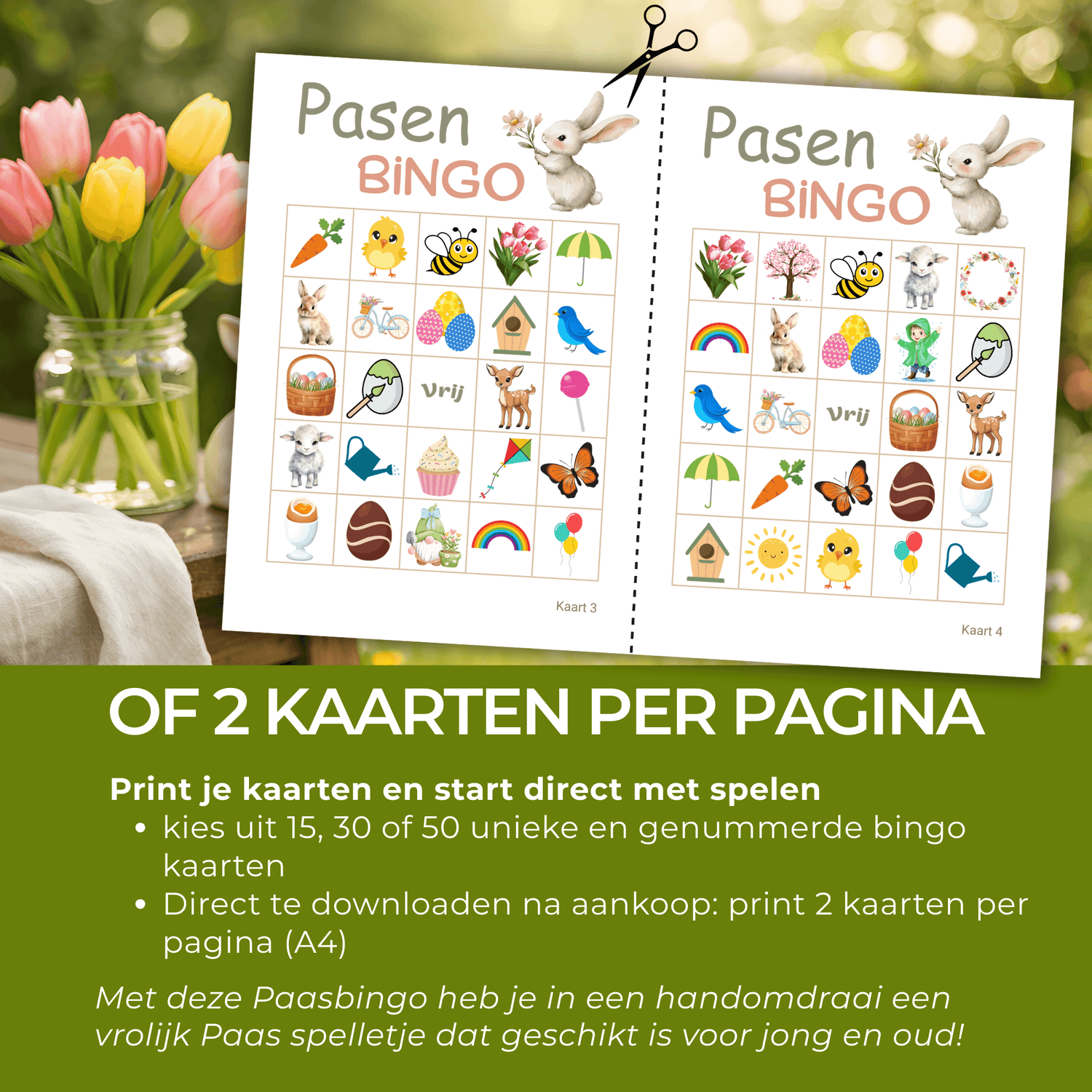 Paasbingo activiteit voor volwassenen en kinderen, ideaal voor Pasen.