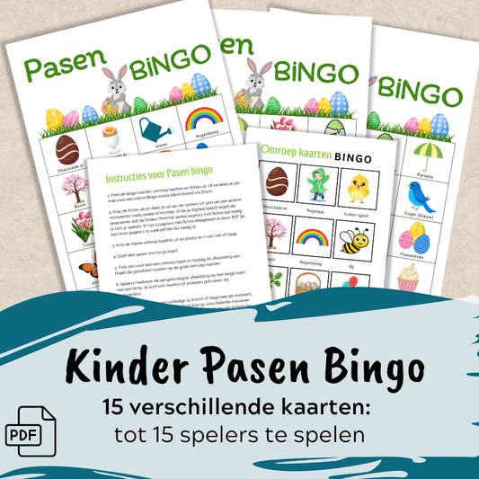 Activiteiten Pasen kinderen – kant-en-klaar bingo spel met 15 bingo kaarten