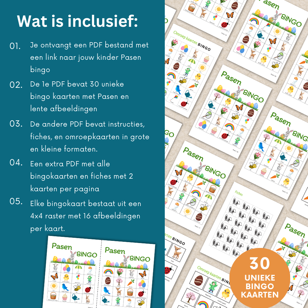 Leuke Paasbingo voor scholen en kinderopvang – download en speel direct, 30 kaarten