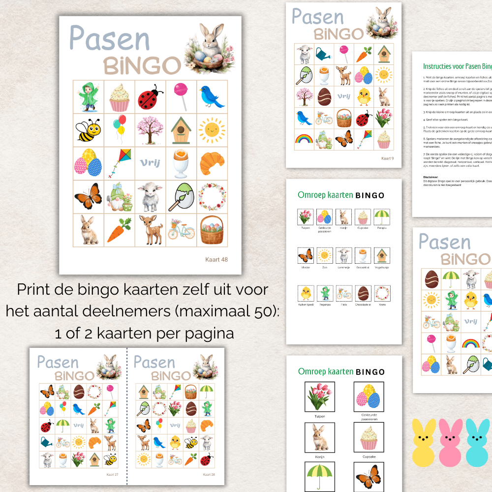Paasbingo PDF voor een gezellige paasfeest, geschikt voor alle leeftijden.