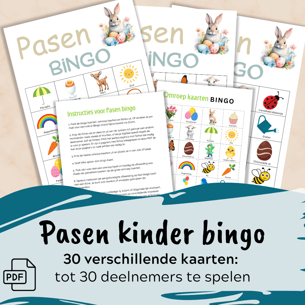 Paasbingo spel met 30 kaarten – perfect voor basisschoolkinderen