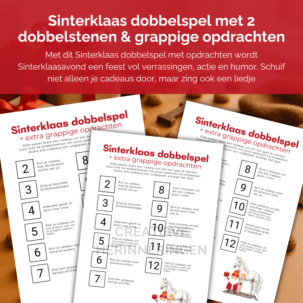 Pakjesavond dobbelspel om te printen, leuk cadeauspel