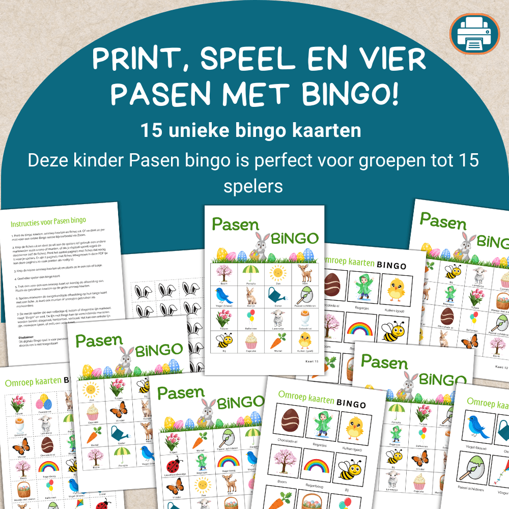 Pasen activiteiten thuis – printbare bingo met 15 kaarten