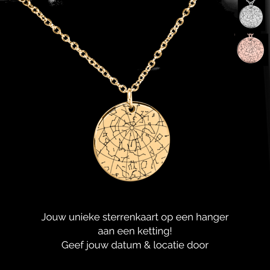 Gepersonaliseerde ketting met sterrenkaart van stand sterren datum en locatie