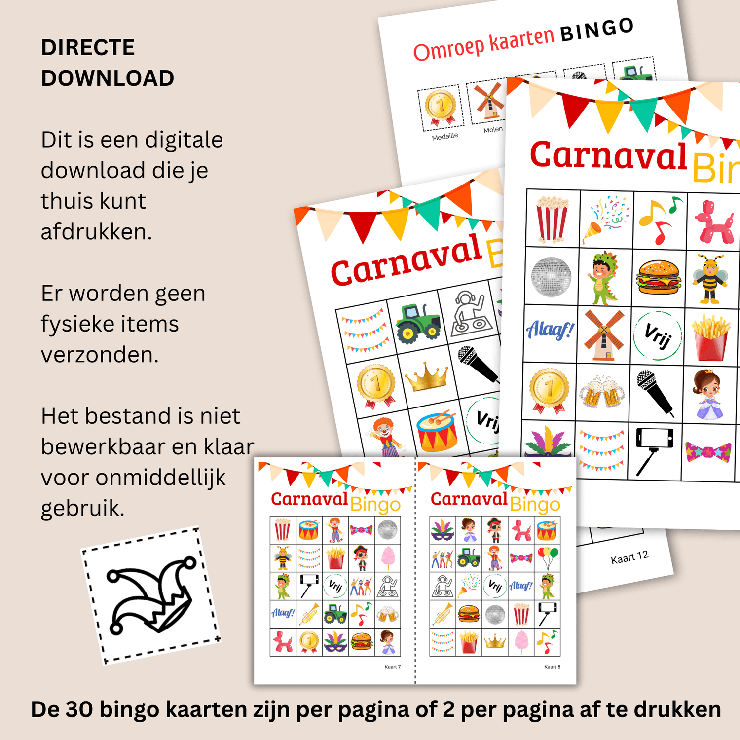 Carnaval bingo spel voor jong en oud – print en speel meteen