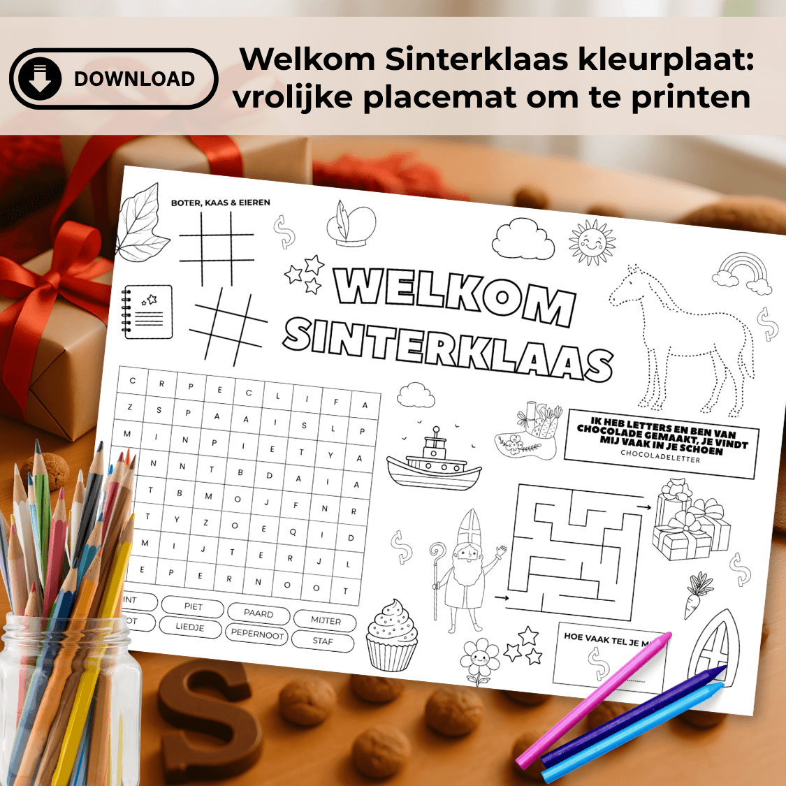 Leuke placemat Sinterklaas kleurplaat voor thuis met Welkom Sinterklaas