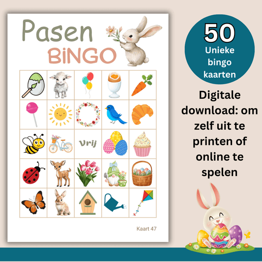 Pasen bingo spel voor grote groepen, ideaal voor familie en vrienden, 50 bingo kaarten.