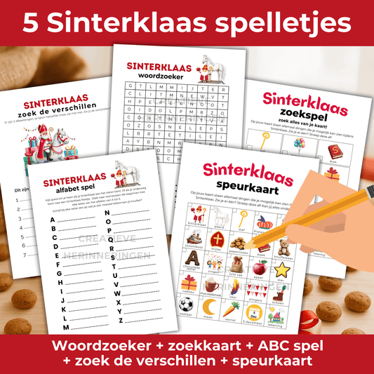 Set van 5 spellen met Sinterklaas thema in PDF-formaat