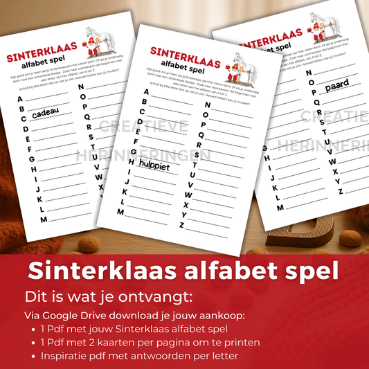 Sinterklaas ABC spel in PDF om woorden bij het alfabet te maken