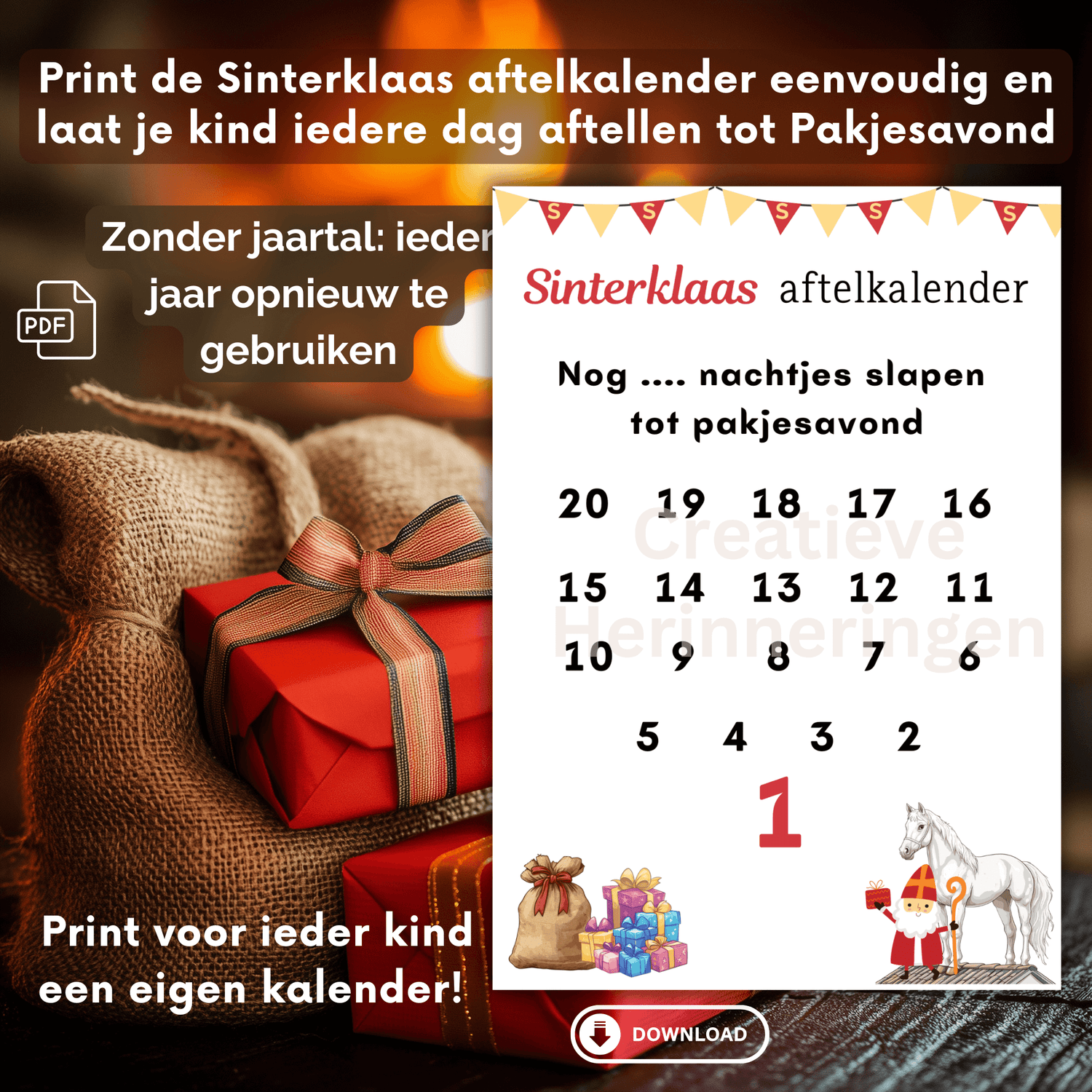 Sinterklaas aftelkalender om af te tellen naar pakjesavond