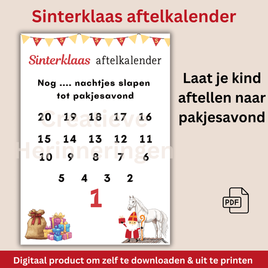 Sinterklaas aftelkalender om zelf te downloaden en te printen