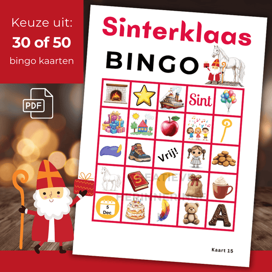 Digitale Sinterklaas bingo als PDF, direct downloaden en printen, optie 30 of 50 kaarten